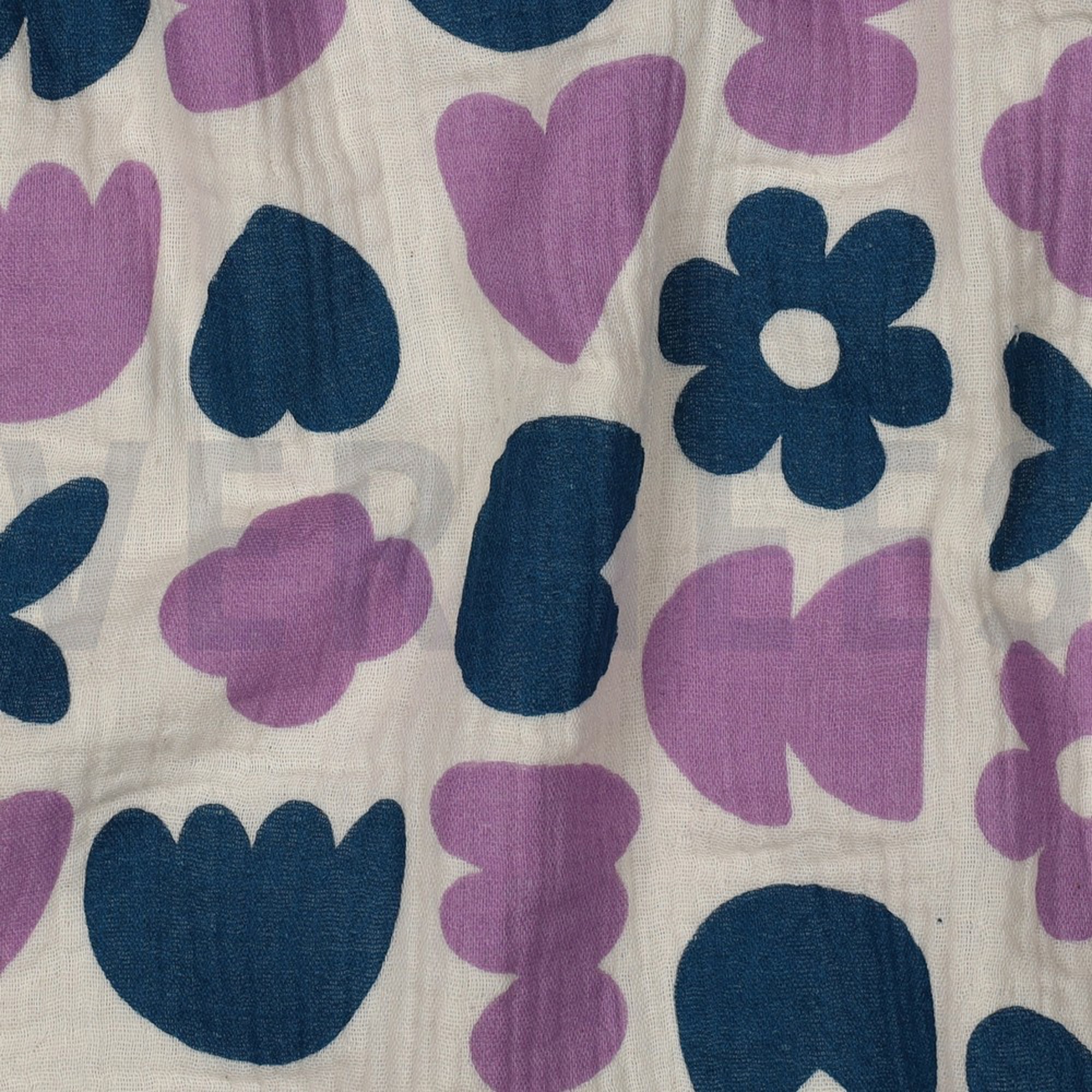 DOUBLE GAUZE GOTS NATURAL LOVE SHAPES NATURAL/ PETROL (high resolution) #2