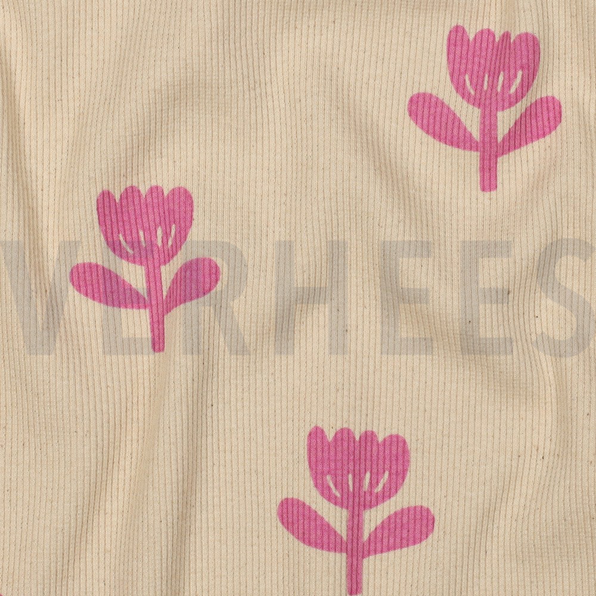 RIB JERSEY GOTS NATURAL FLOWERS NATURAL/ FUCHSIA (high resolution) #2