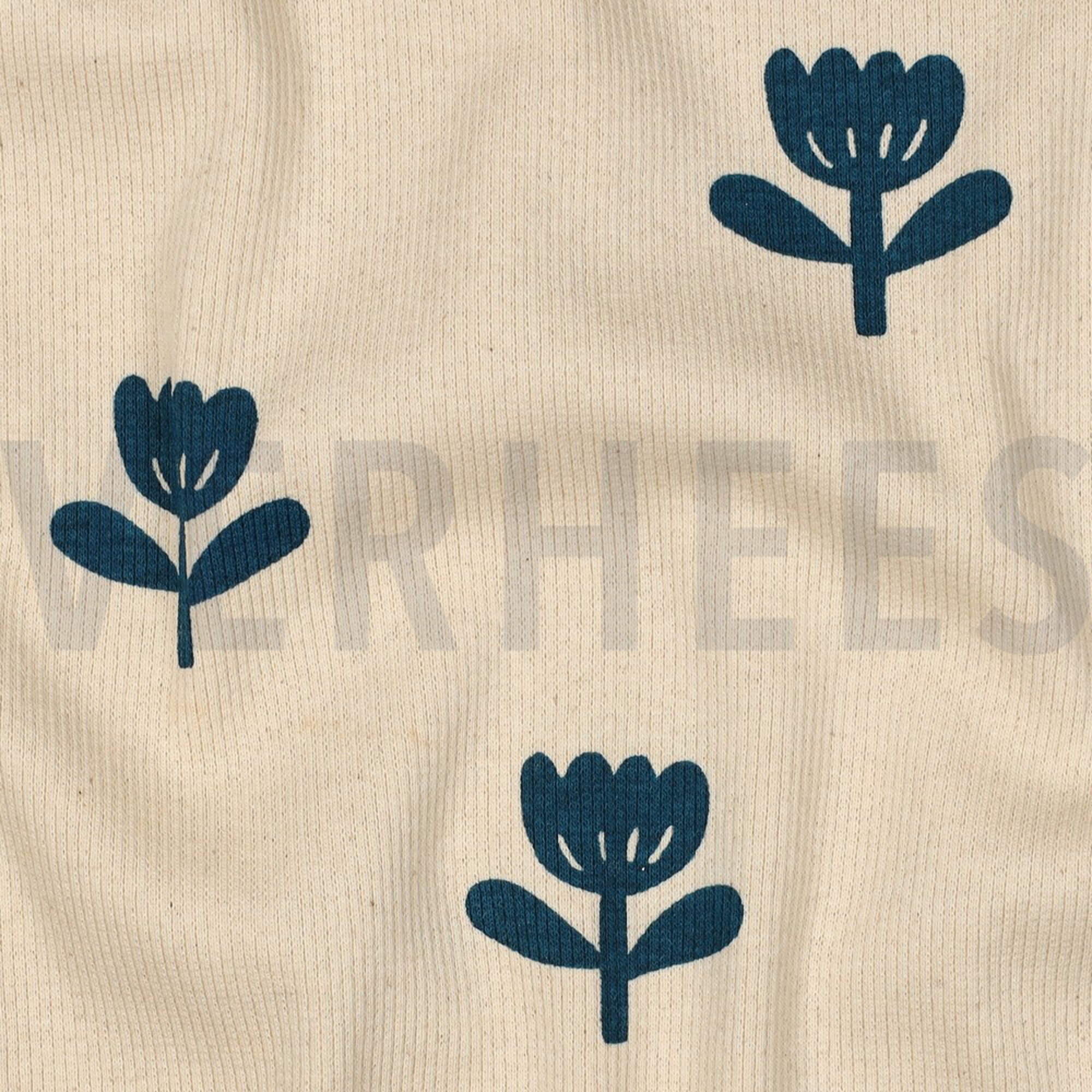 RIB JERSEY GOTS NATURAL FLOWERS NATURAL/ PETROL (high resolution) #2