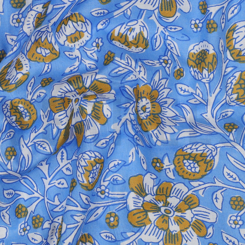 HANDCRAFTED BLOCK-PRINTED COTTON FLOWERS BLUE #2