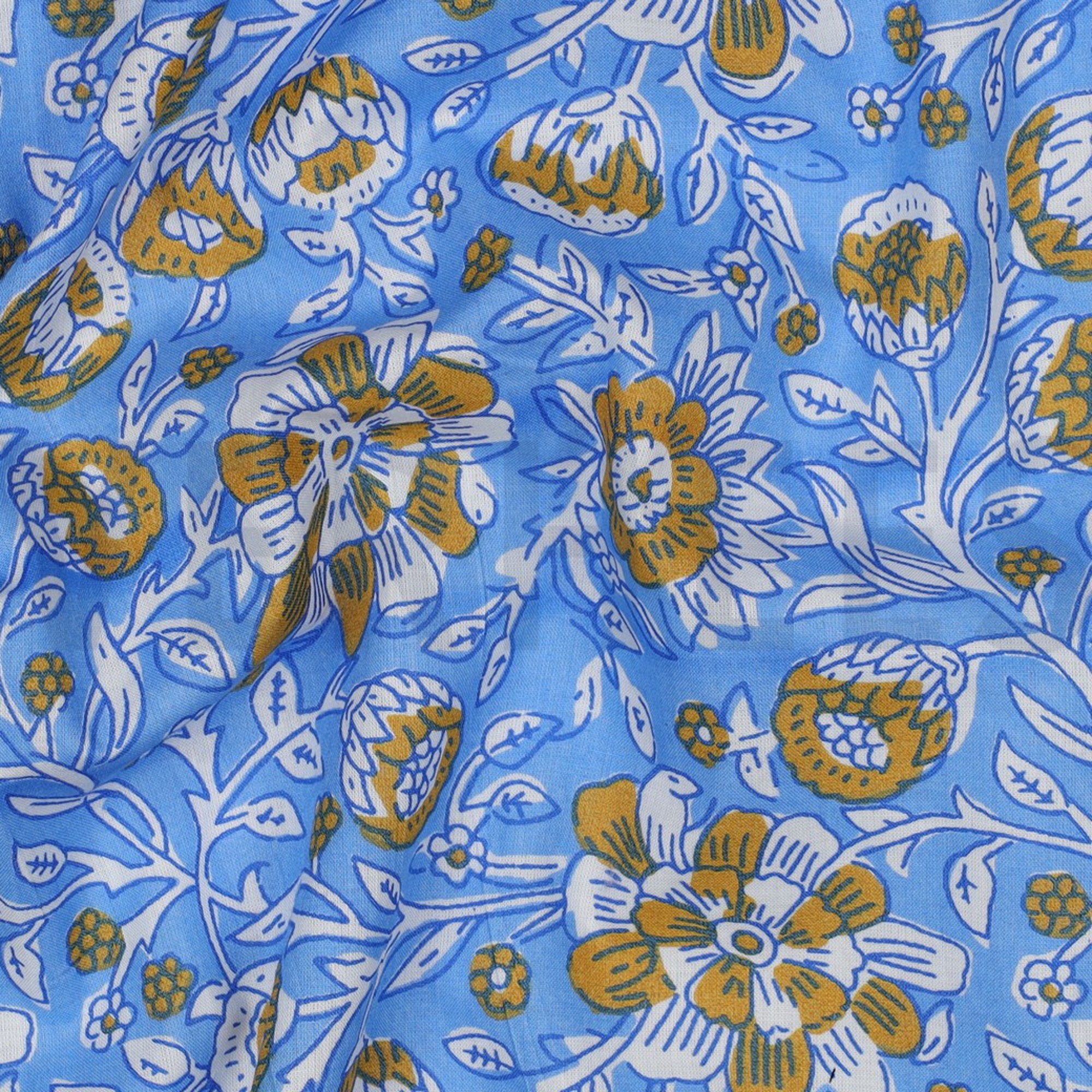 HANDCRAFTED BLOCK-PRINTED COTTON FLOWERS BLUE (high resolution) #2