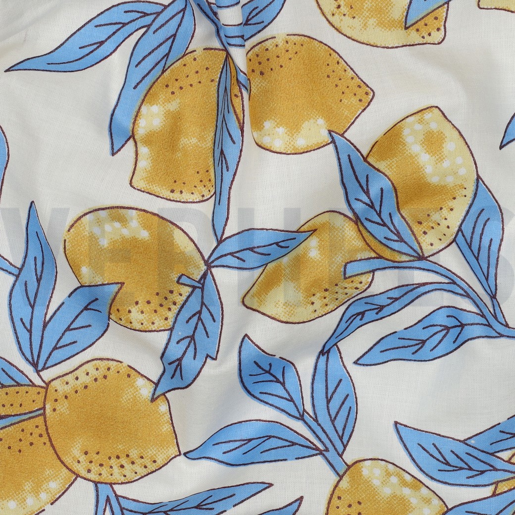 HANDCRAFTED BLOCK-PRINTED COTTON LEMONS WHITE #2