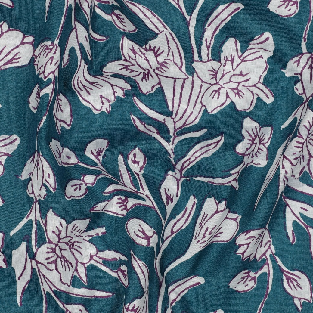 HANDCRAFTED BLOCK-PRINTED COTTON FLOWERS PETROL #2