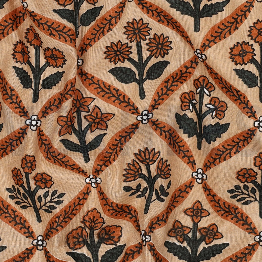 HANDCRAFTED BLOCK-PRINTED COTTON FLOWERS CAMEL #2