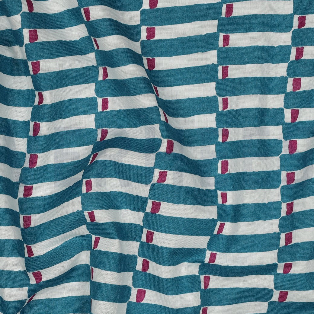 HANDCRAFTED BLOCK-PRINTED COTTON GEOMETRIC PETROL #2