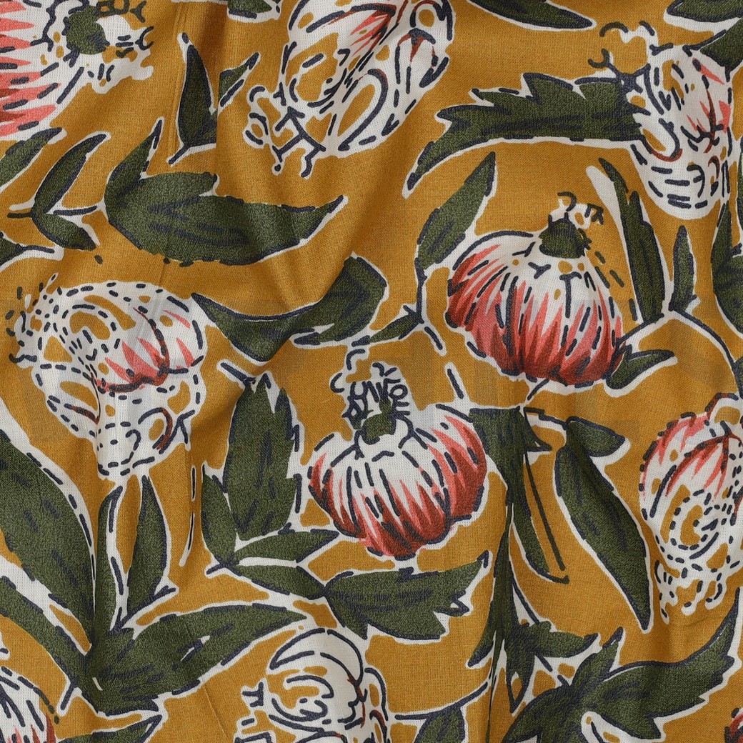HANDCRAFTED BLOCK-PRINTED COTTON FLOWERS OCHRE #2