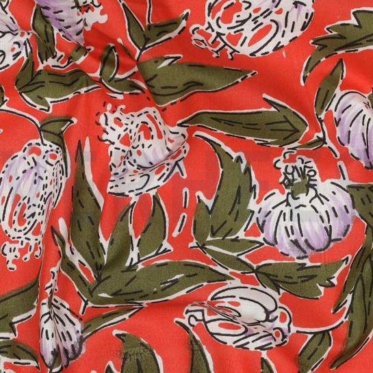 HANDCRAFTED BLOCK-PRINTED COTTON FLOWERS CORAL #7
