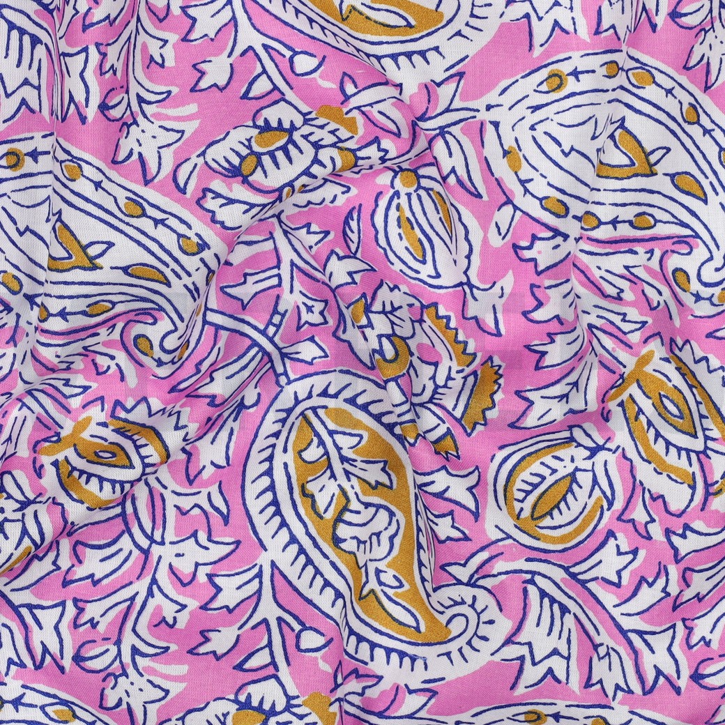 HANDCRAFTED BLOCK-PRINTED COTTON PAISLEY PINK #2