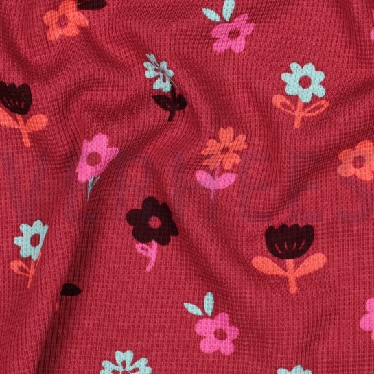 WAFFLE JERSEY FLOWERS DARK RED #7