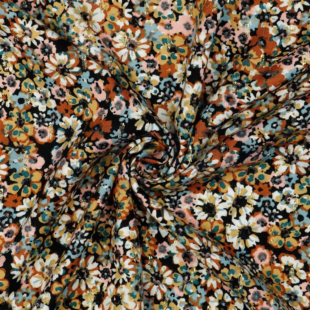 VISCOSE LUREX FLOWERS BLACK/ HONEY #2