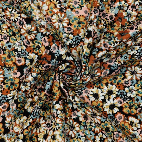 VISCOSE LUREX FLOWERS BLACK/ HONEY #7