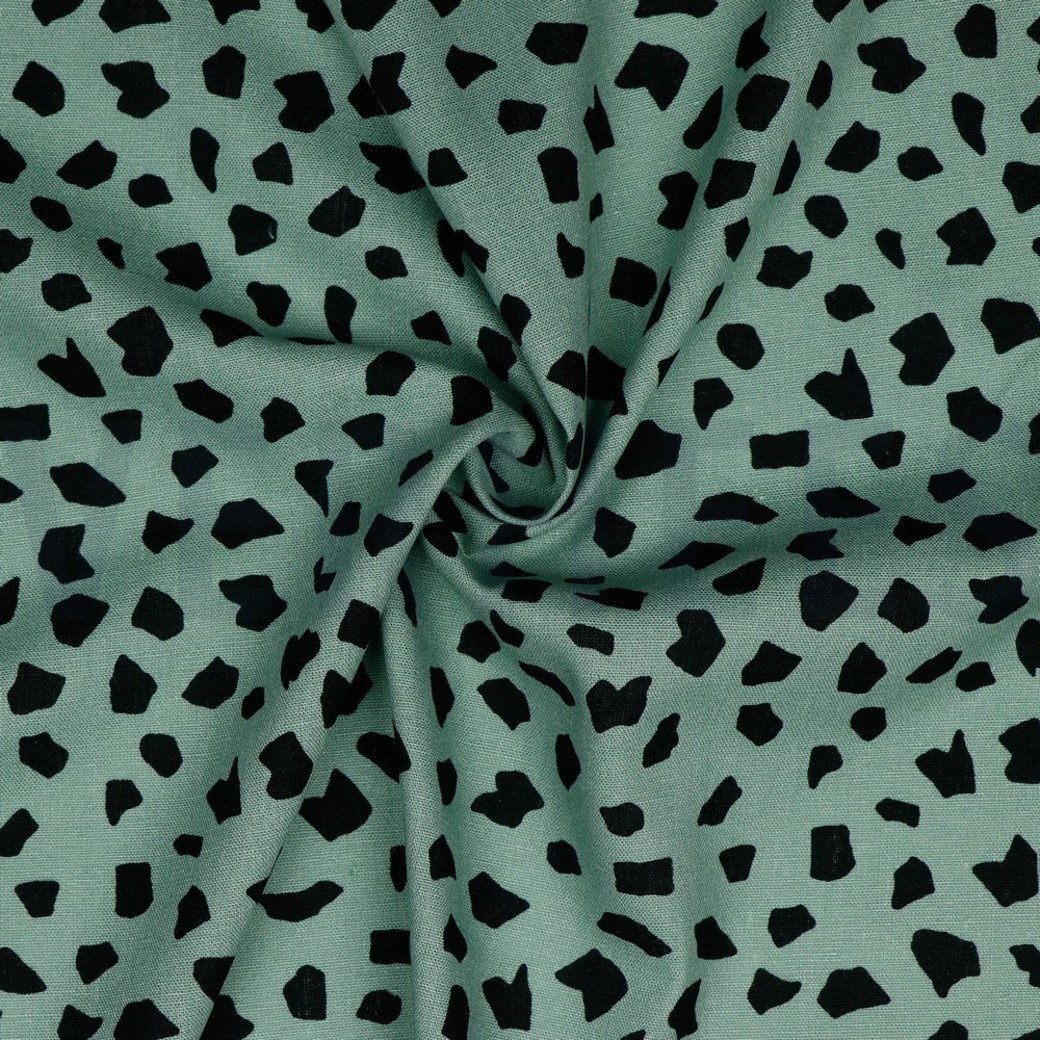 LINEN VISCOSE WASHED DOTS OLD GREEN #2