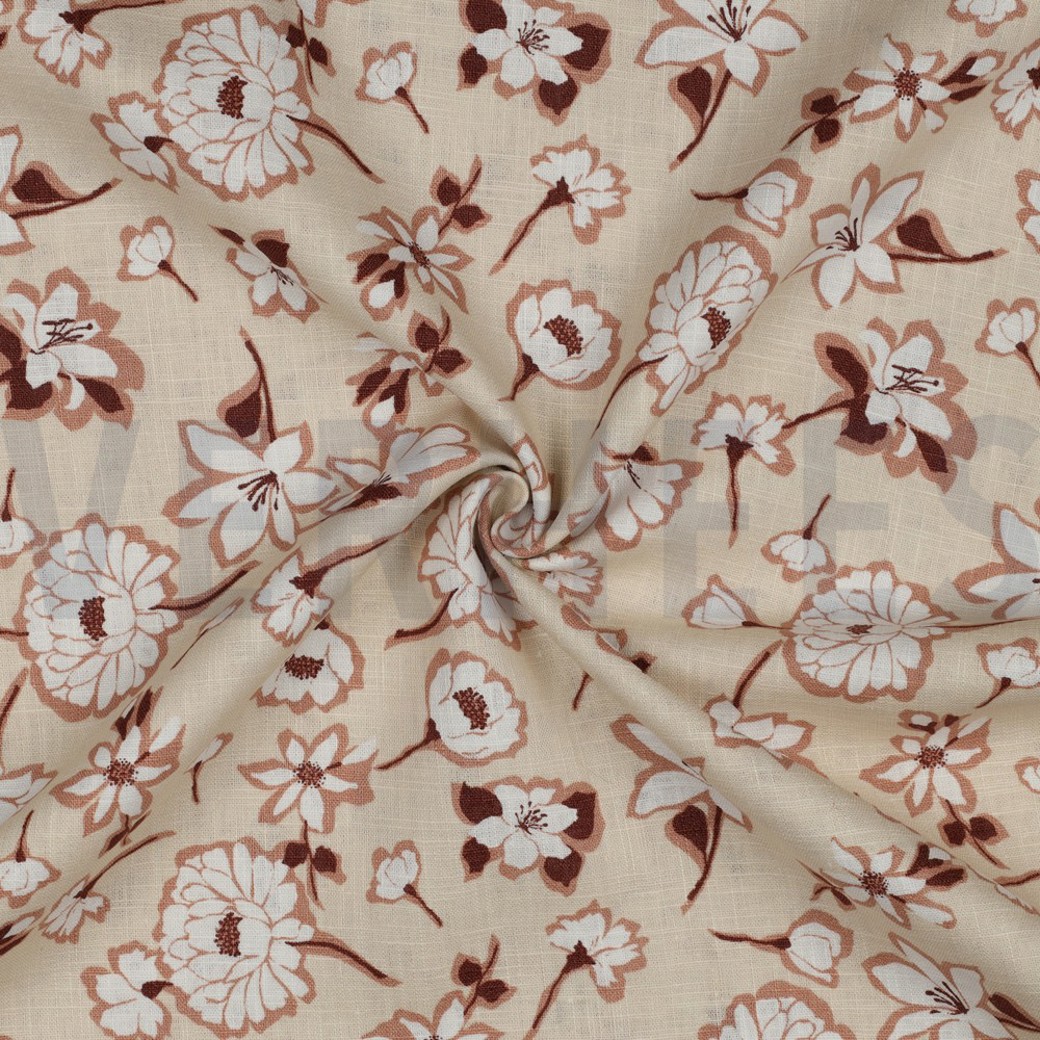 LINEN WASHED BIG FLOWERS LIGHT SAND #2