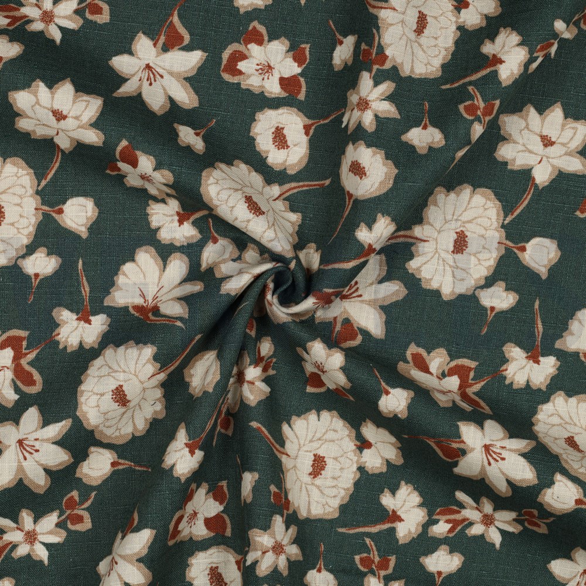LINEN WASHED BIG FLOWERS OLD GREEN (high resolution) #2