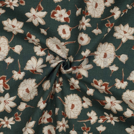 LEINEN GEWASCHEN GROSSE BLUMEN ALTGRÜN #7