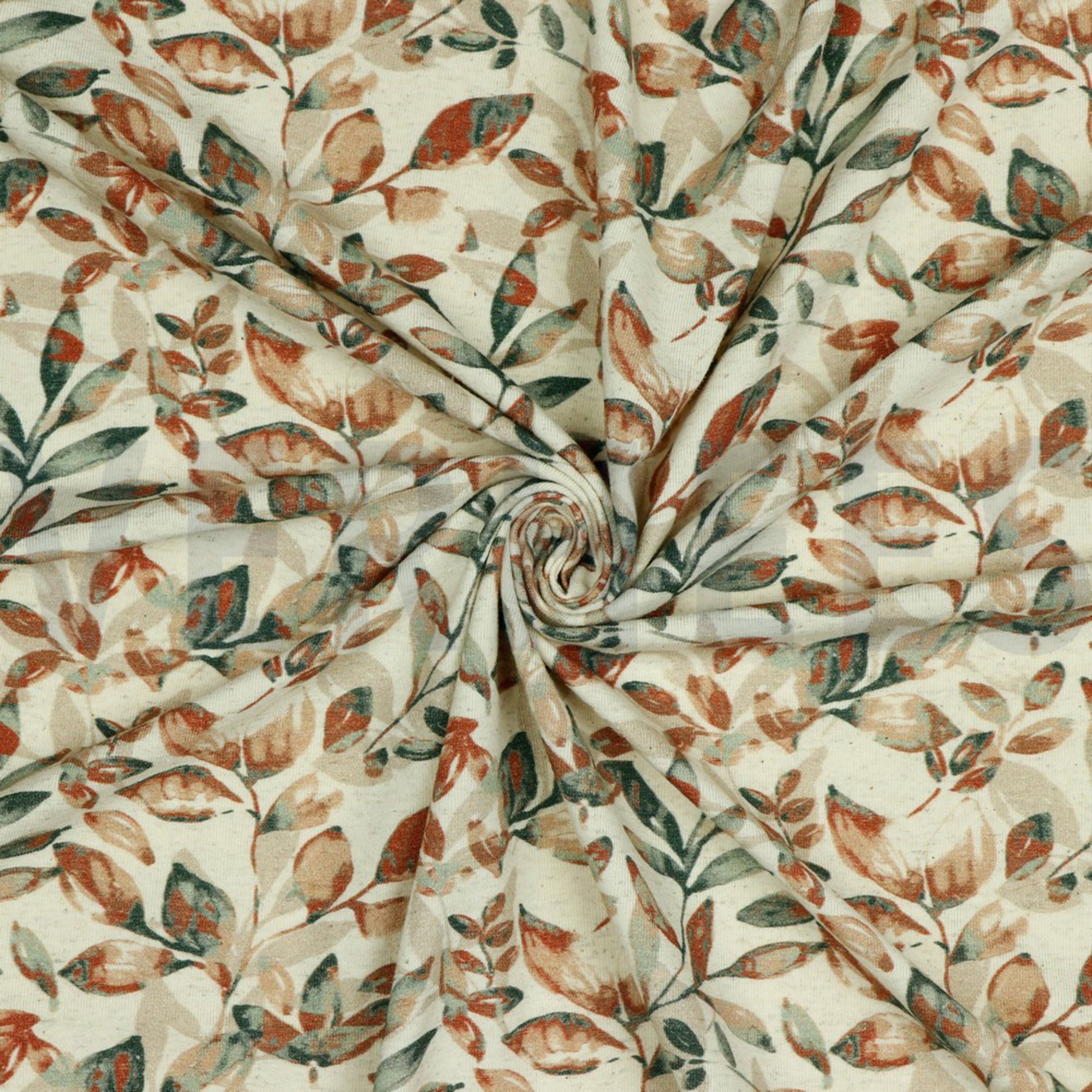 LINEN JERSEY DIGITAL LEAVES DARK GREEN/ TERRACOTTA (high resolution) #2