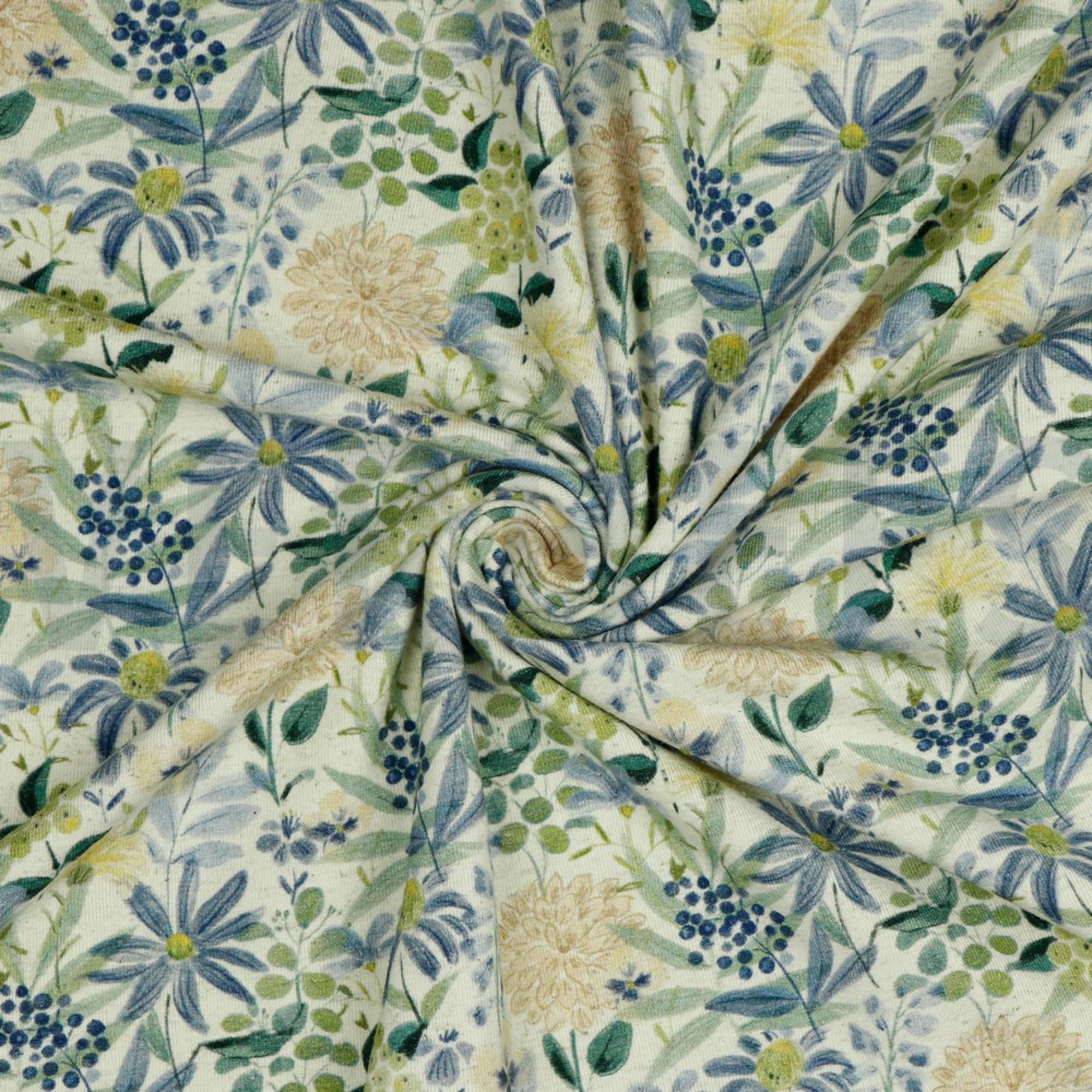 LINEN JERSEY DIGITAL FLOWERS ECRU/BLUE (high resolution) #2