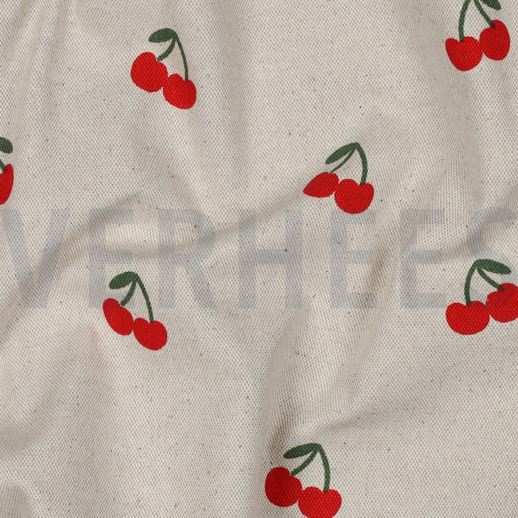 CANVAS LINEN LOOK CHERRIES NATURAL #2