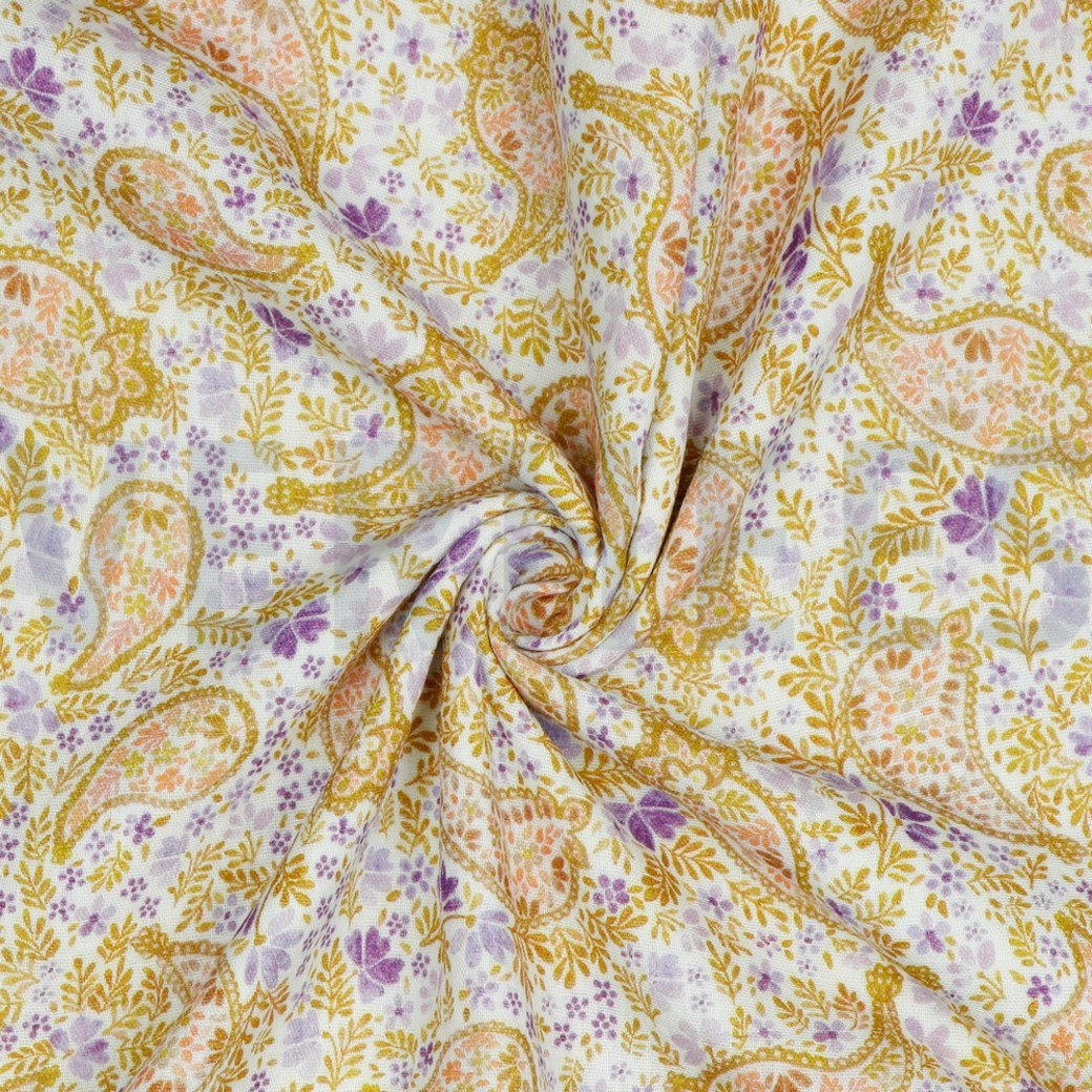 DOUBLE GAUZE DIGITAL PAISLEY WHITE/ LAVENDER #2