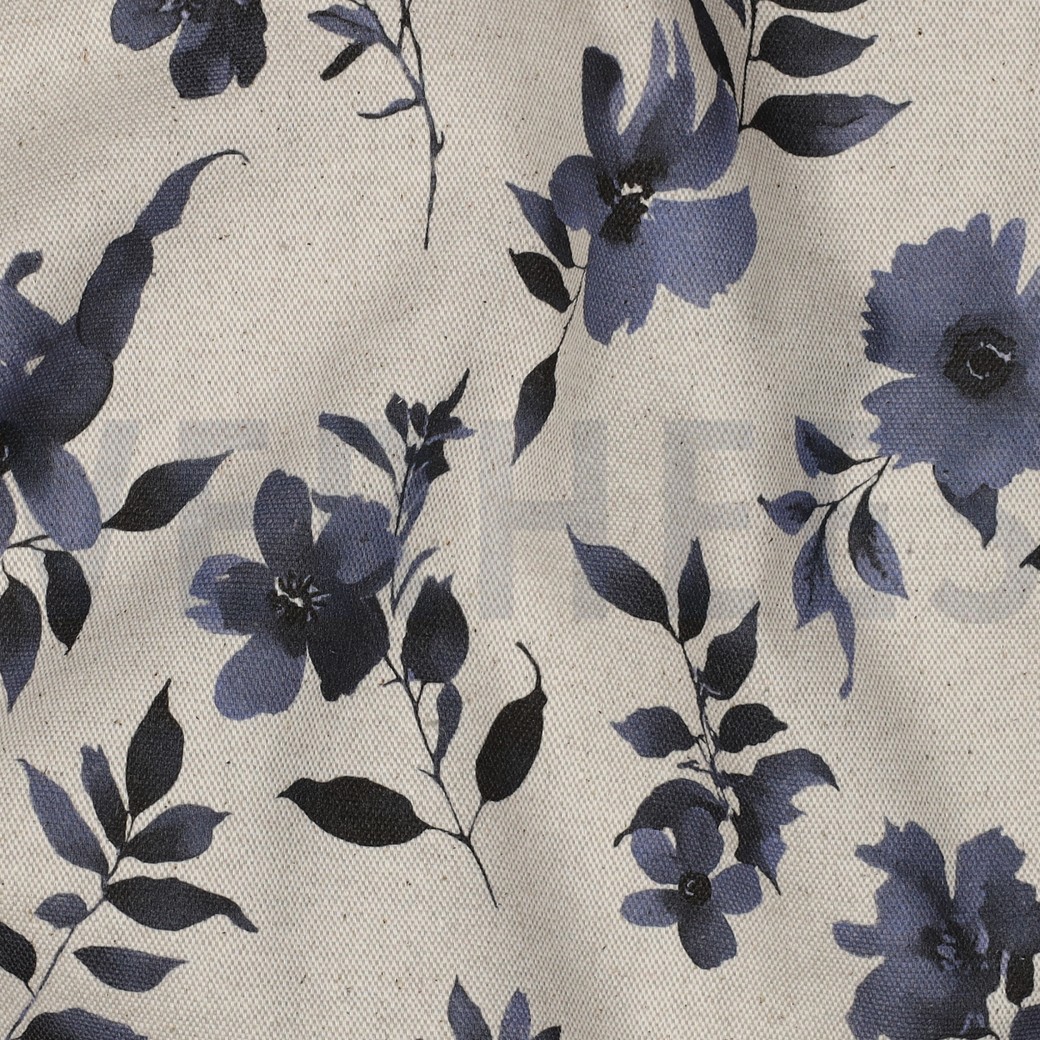 CANVAS LINEN LOOK DIGITAL FLOWERS NATURAL #2