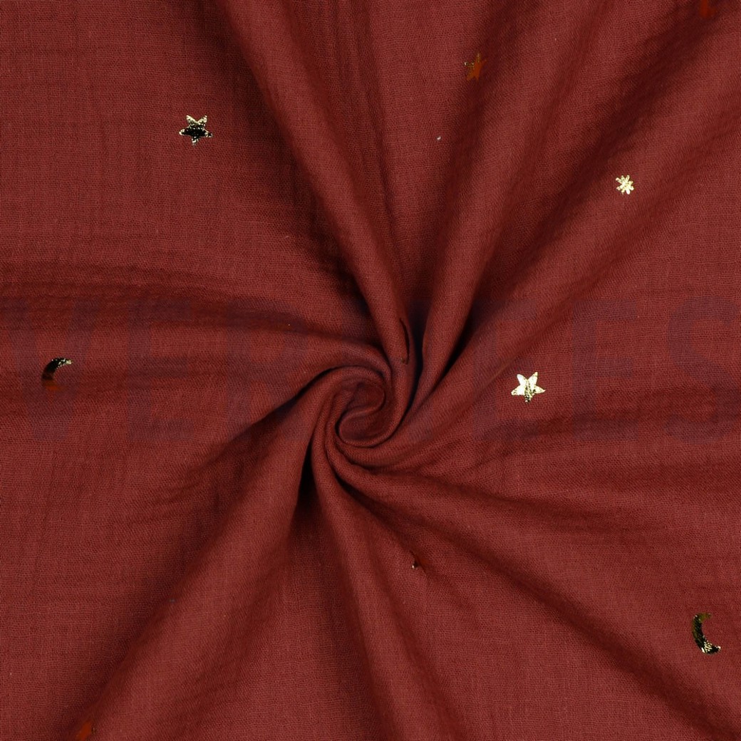 DOUBLE GAUZE FOIL MOON AND STARS BORDEAUX #2