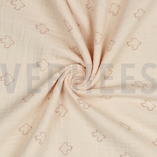 DOUBLE GAUZE VOGELS LICHT ZALM #7