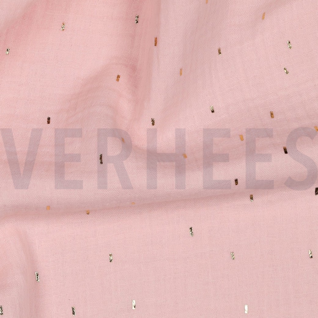 DOUBLE GAUZE FOIL STRIPES LIGHT ROSE/GOLD #2