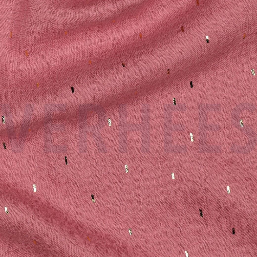 DOUBLE GAUZE FOIL STRIPES MAUVE/GOLD #2