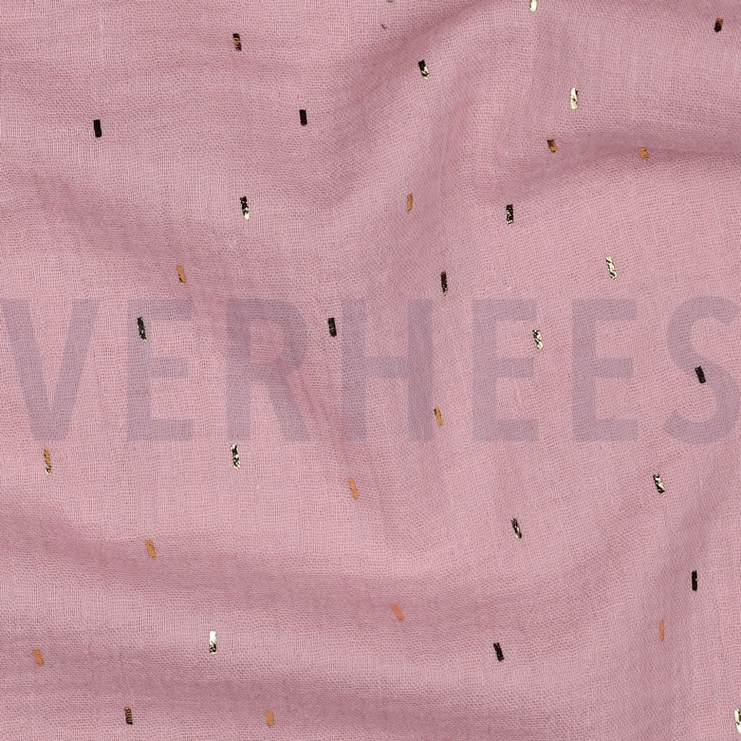 DOUBLE GAUZE FOIL STRIPES OLD ROSE/GOLD #2