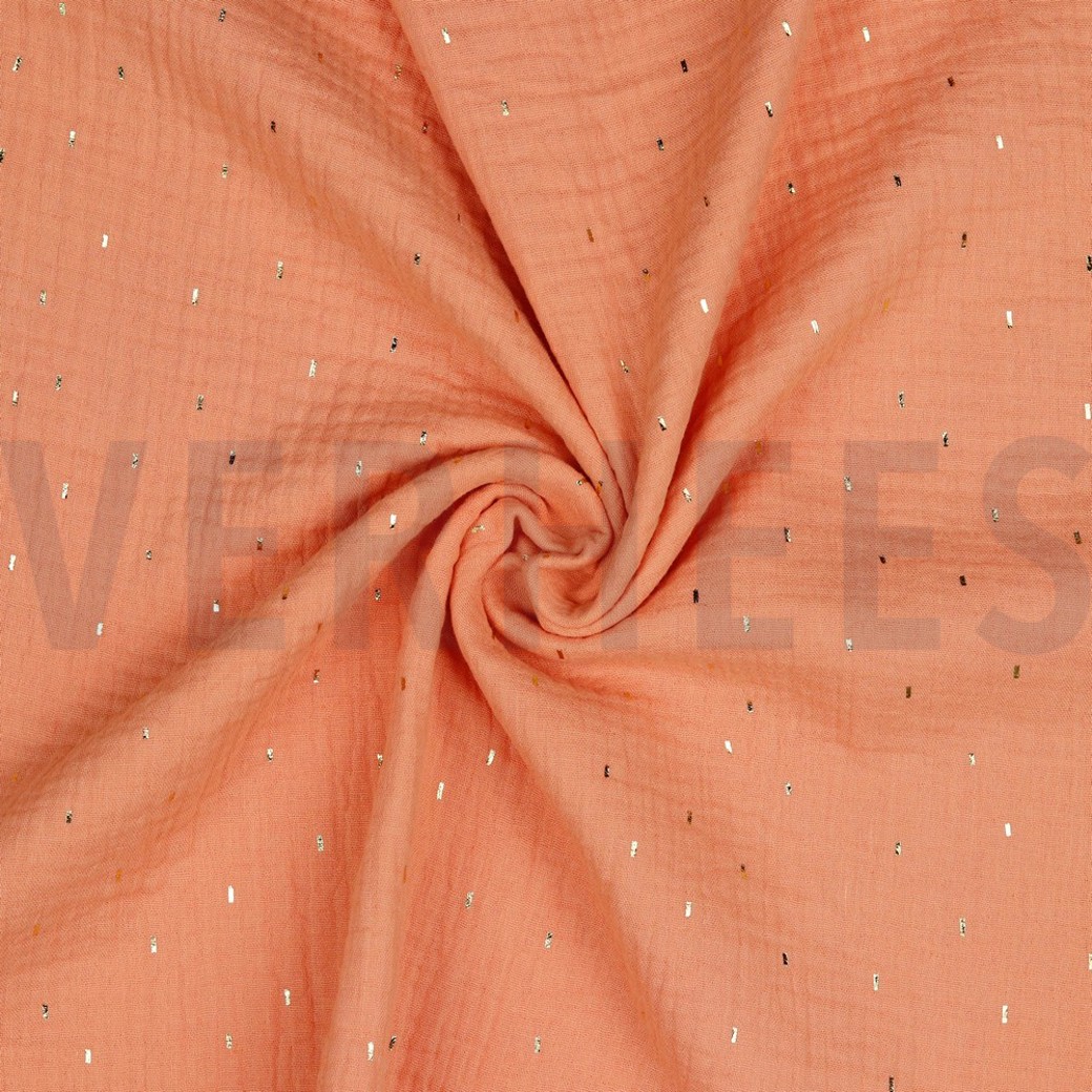 DOUBLE GAUZE FOIL STRIPES APRICOT/GOLD #2
