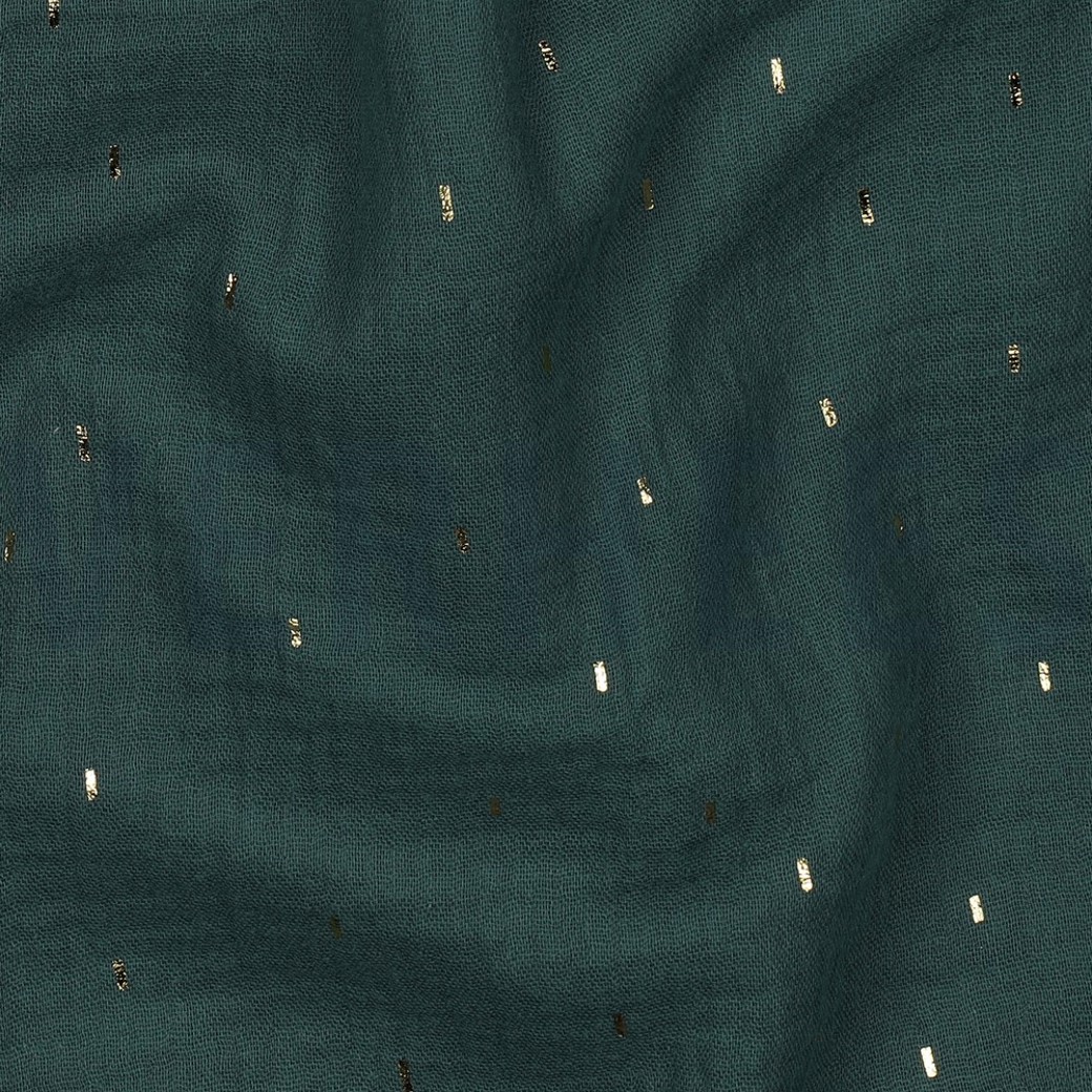 DOUBLE GAUZE FOIL STRIPES DARK GREEN/GOLD #2