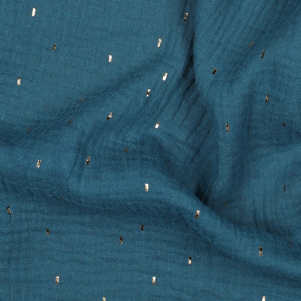 DOUBLE GAUZE FOIL STRIPES PETROL/GOLD #2