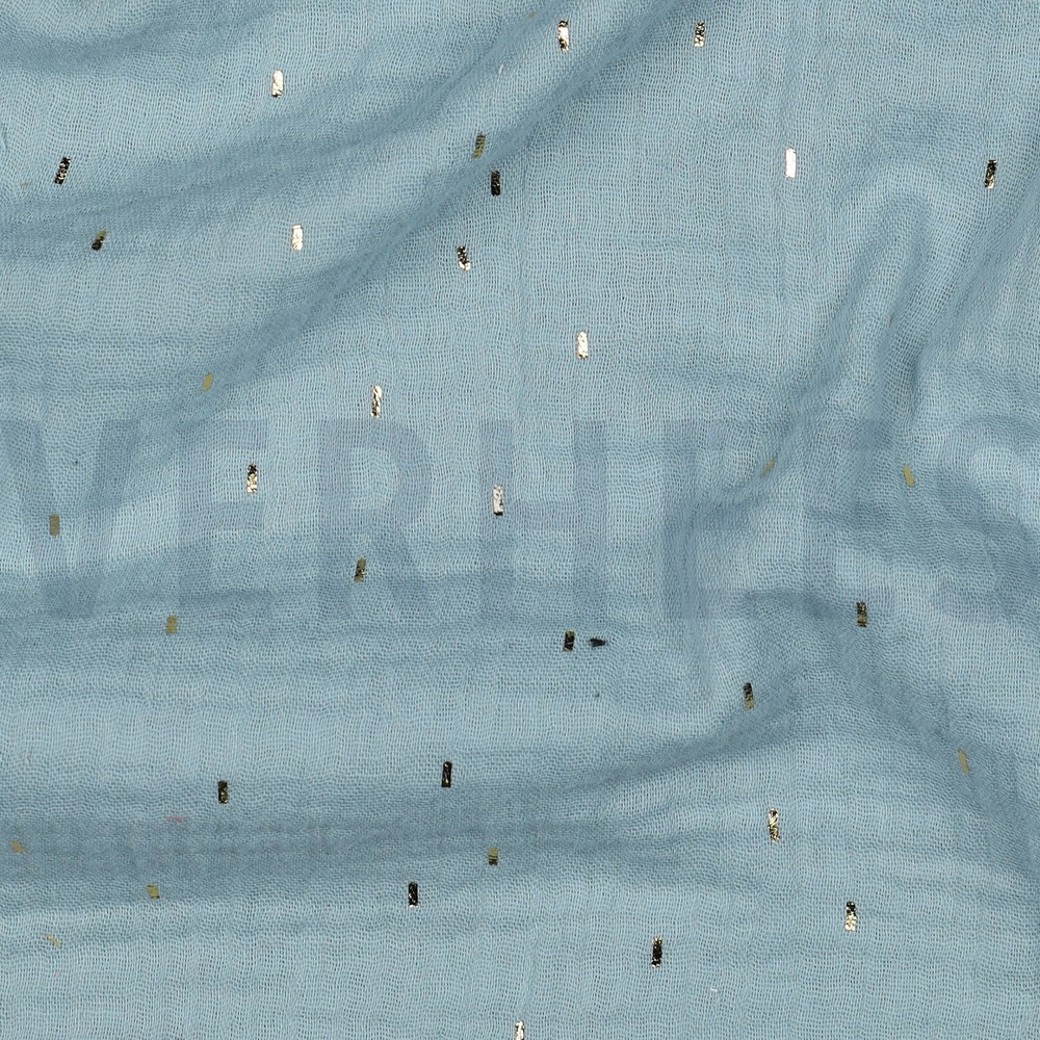 DOUBLE GAUZE FOIL STRIPES CYAN/GOLD #2