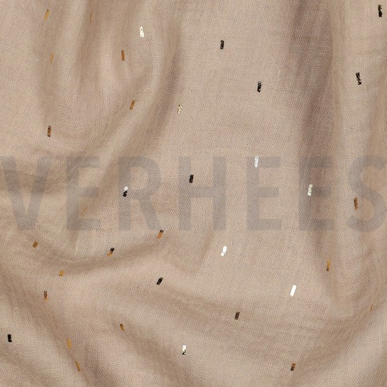 DOUBLE GAUZE FOLIE STREPEN BEIGE / GOUD #7