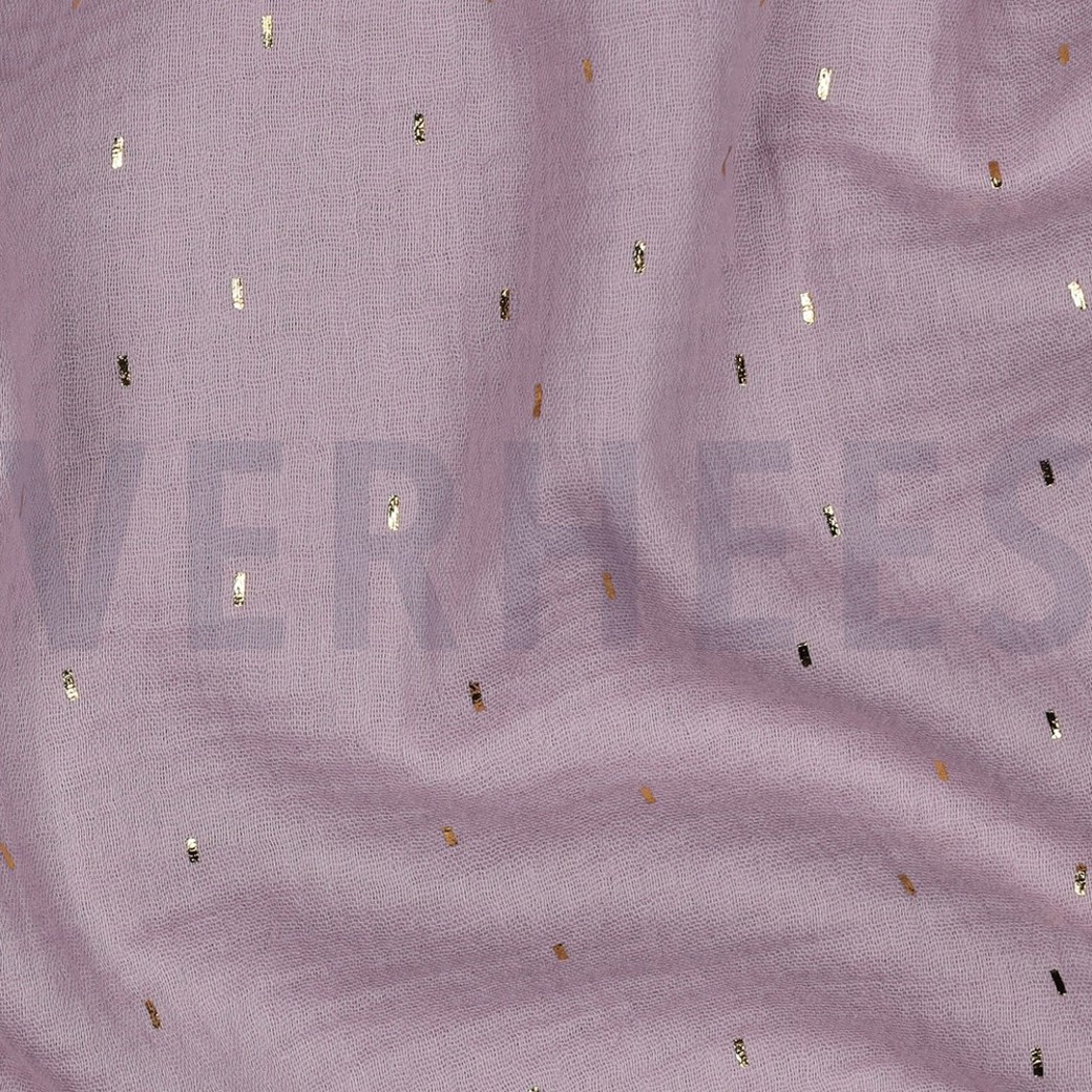 DOUBLE GAUZE FOIL STRIPES LILAC/GOLD #2