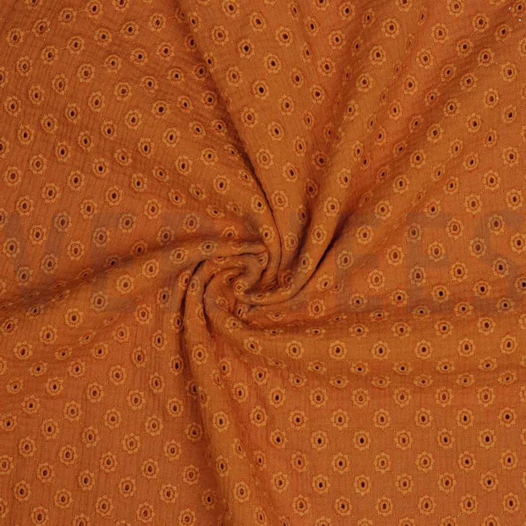 DOUBLE GAUZE EMBROIDERY FLOWERS RUST #2