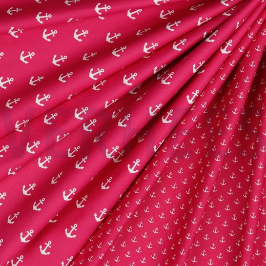 KATOENEN POPLIN ANKERS ROZE #7