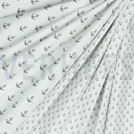 POPELINE DE COTON ANCRE BLANC / GRIS #7