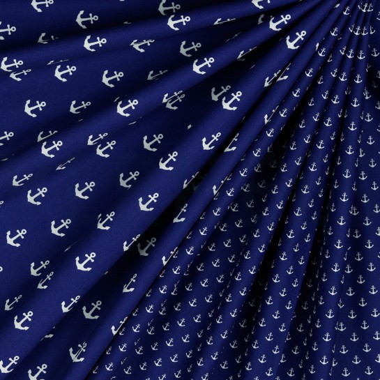 BAUMWOLLE POPELINE KLEINE ANKER KOBALTBLAU #7