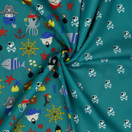 POPELINE DE COTON PIRATES VERT ÉMERAUDE #7