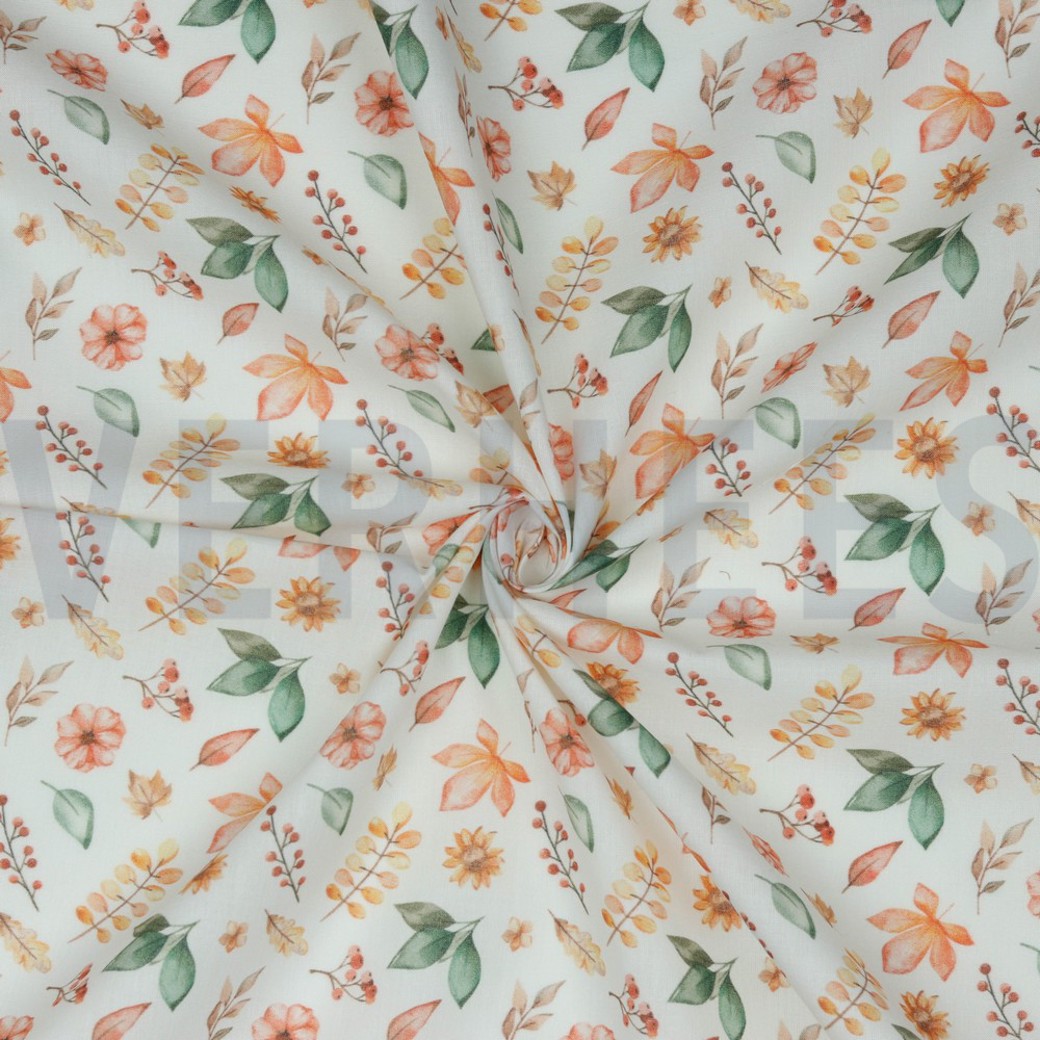 POPLIN DIGITAL AUTUMN FLOWERS WHITE #2