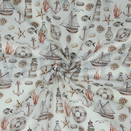 KATOENEN POPLIN DIGITAAL MARITIEM WIT #7