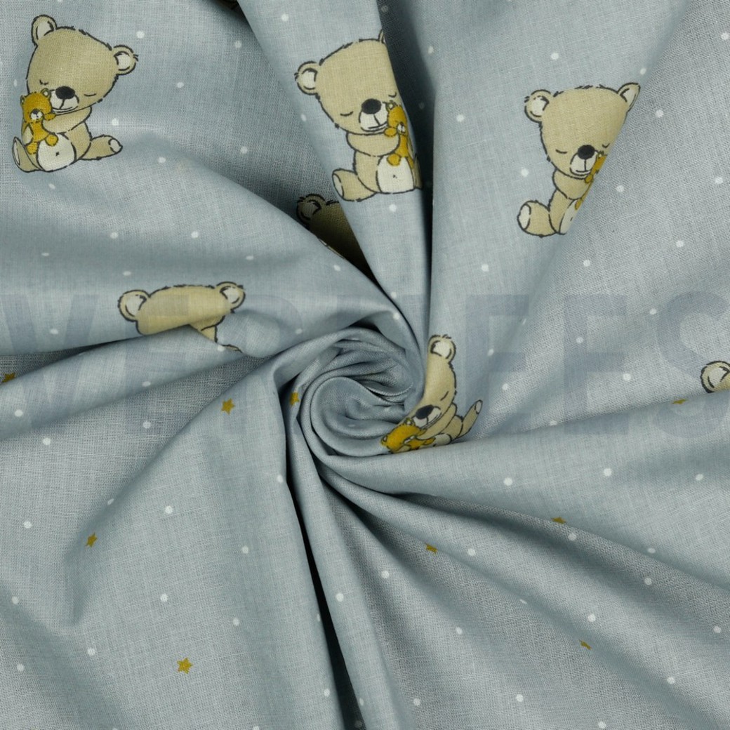 POPLIN GOTS SWEET BEAR LIGHT GREY #2
