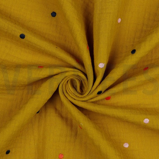 MUSSELIN STICKEREI PUNKTE OCKER #7