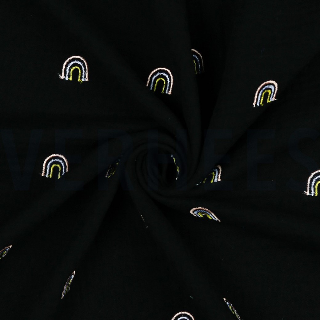 DOUBLE GAUZE EMBROIDERY RAINBOW BLACK #2
