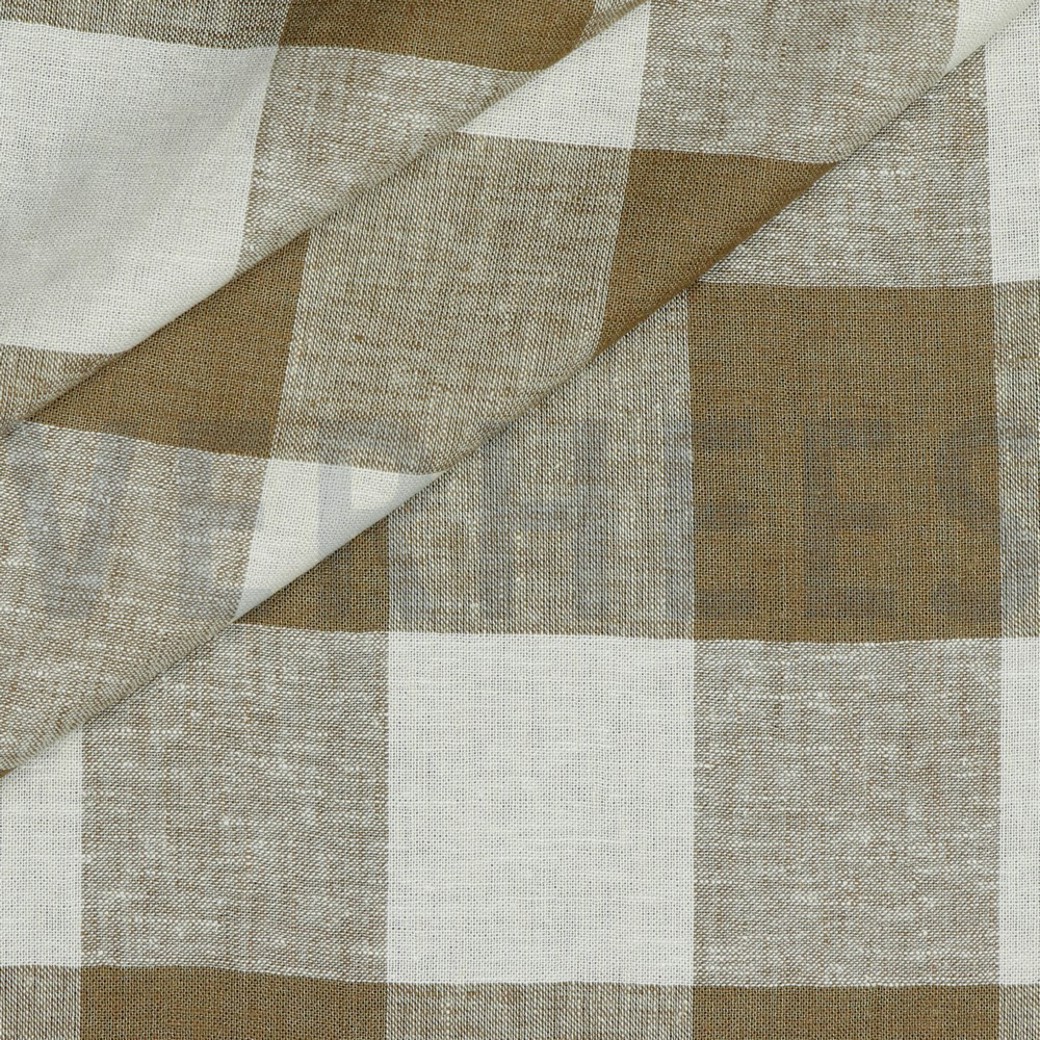 LINEN VISCOSE YARN DYED CHECK LIGHT BROWN #2