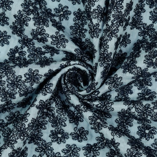 MUSSELIN GEFÄRBT STICKEREI HELLBLAU #7
