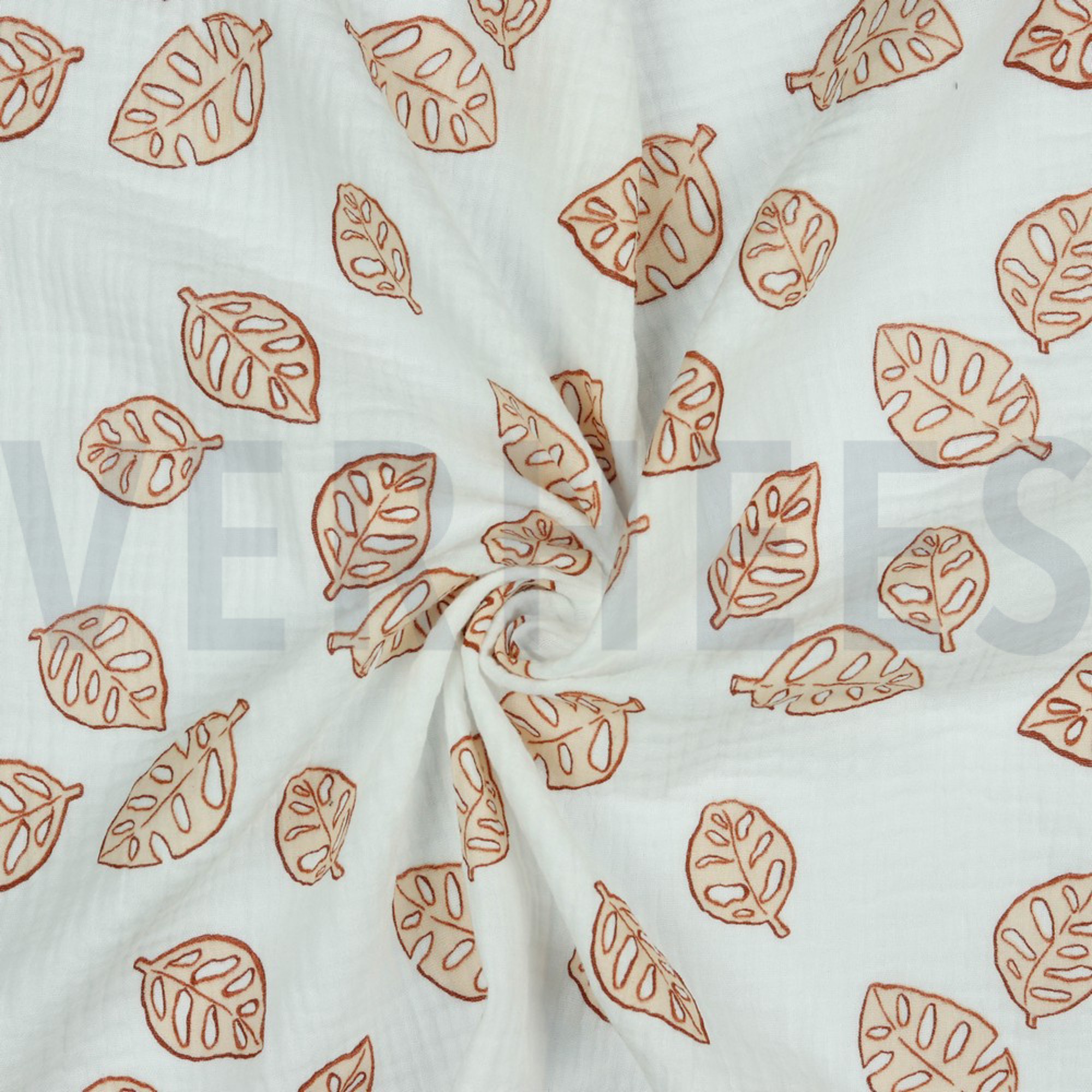 DOUBLE GAUZE MONSTERA LEAVES WHITE (high resolution) #2