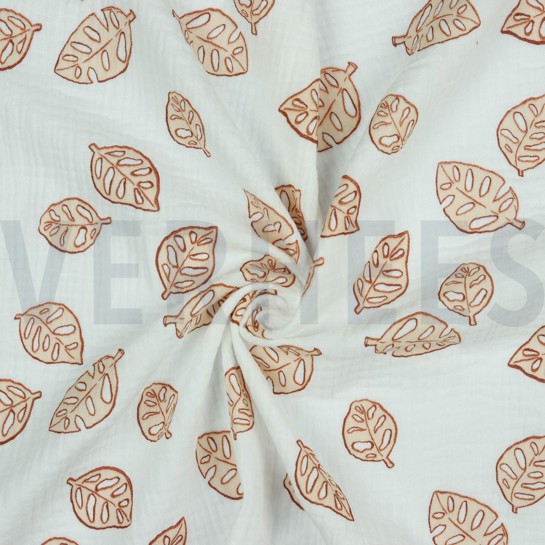 DOUBLE GAUZE MONSTERA LEAVES WHITE #7