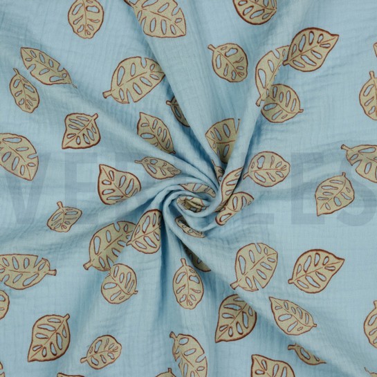 MUSSELIN MONSTERA BLÄTTER HELLBLAU #7